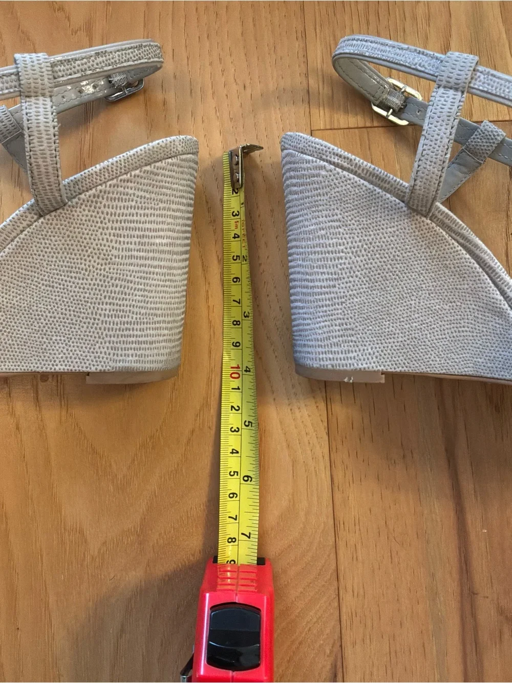 White House Black Market Light Beige/Gray Strappy Wedge Sandals, Size 7.5